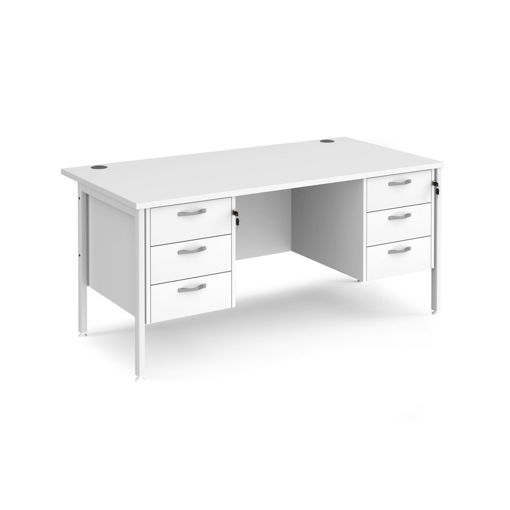 Picture of Maestro 25 straight desk 1600mm x 800mm with two x 3 drawer pedestals - white H-frame leg, white top