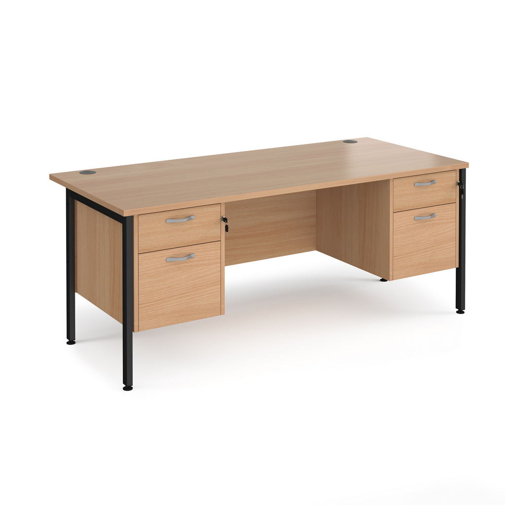 Picture of Maestro 25 straight desk 1800mm x 800mm with two x 2 drawer pedestals - black H-frame leg, beech top