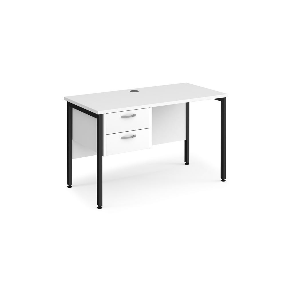 Picture of Maestro 25 straight desk 1200mm x 600mm with 2 drawer pedestal - black H-frame leg, white top