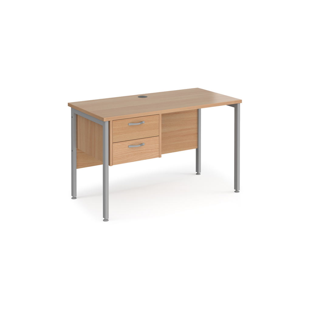 Picture of Maestro 25 straight desk 1200mm x 600mm with 2 drawer pedestal - silver H-frame leg, beech top