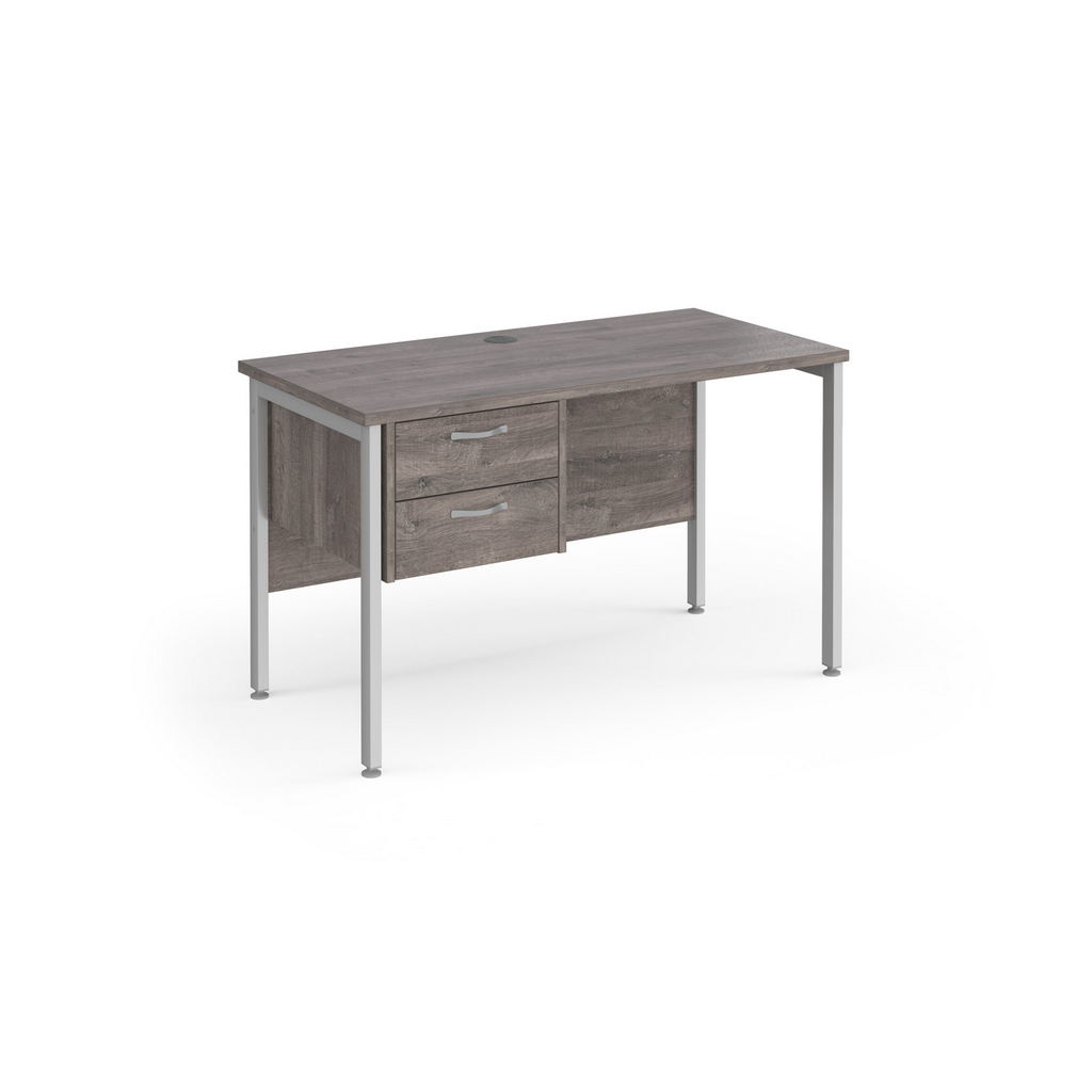 Picture of Maestro 25 straight desk 1200mm x 600mm with 2 drawer pedestal - silver H-frame leg, grey oak top