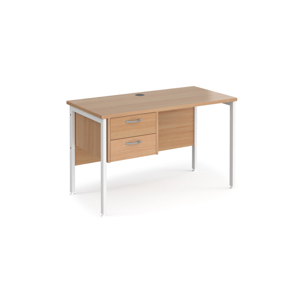 Picture of Maestro 25 straight desk 1200mm x 600mm with 2 drawer pedestal - white H-frame leg, beech top