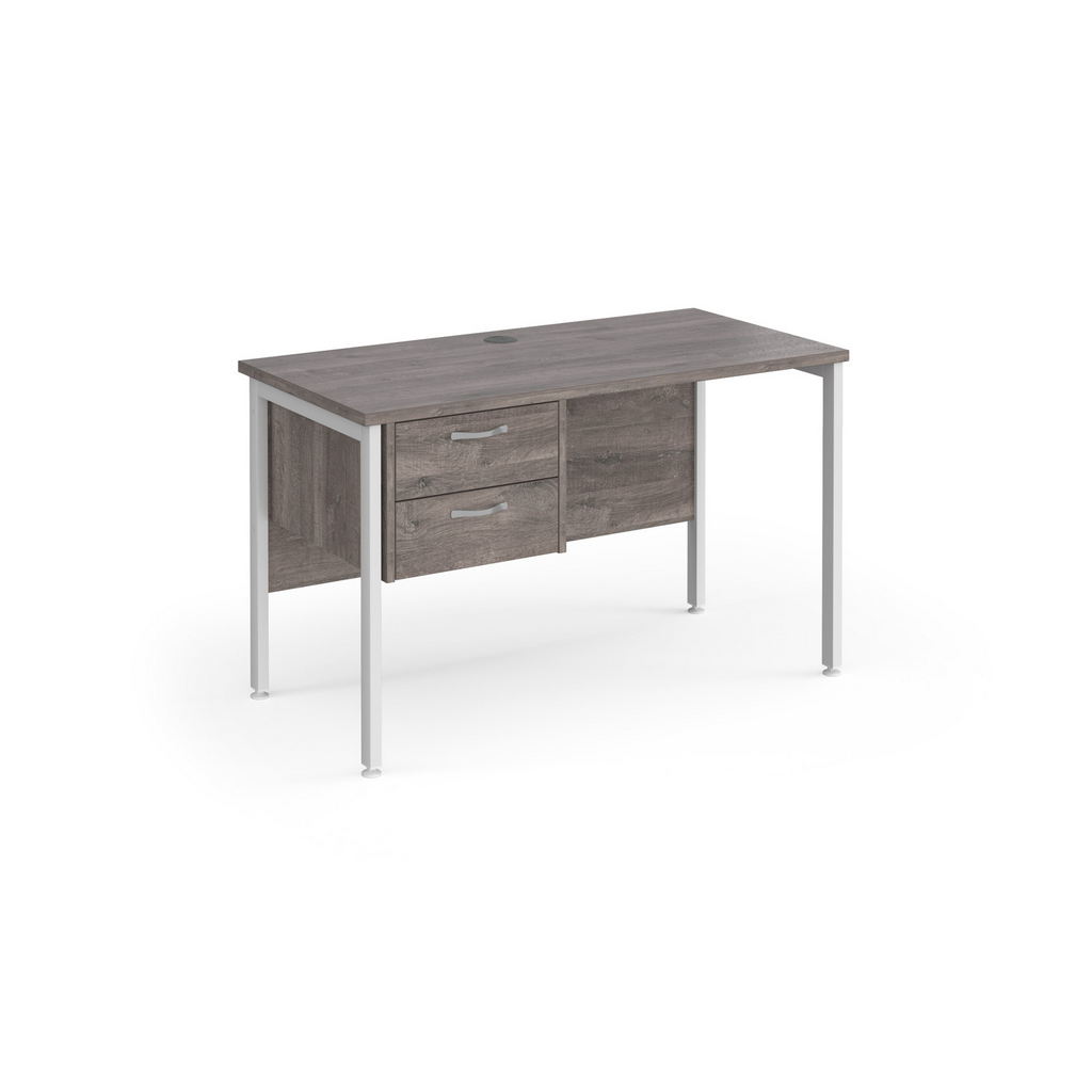 Picture of Maestro 25 straight desk 1200mm x 600mm with 2 drawer pedestal - white H-frame leg, grey oak top