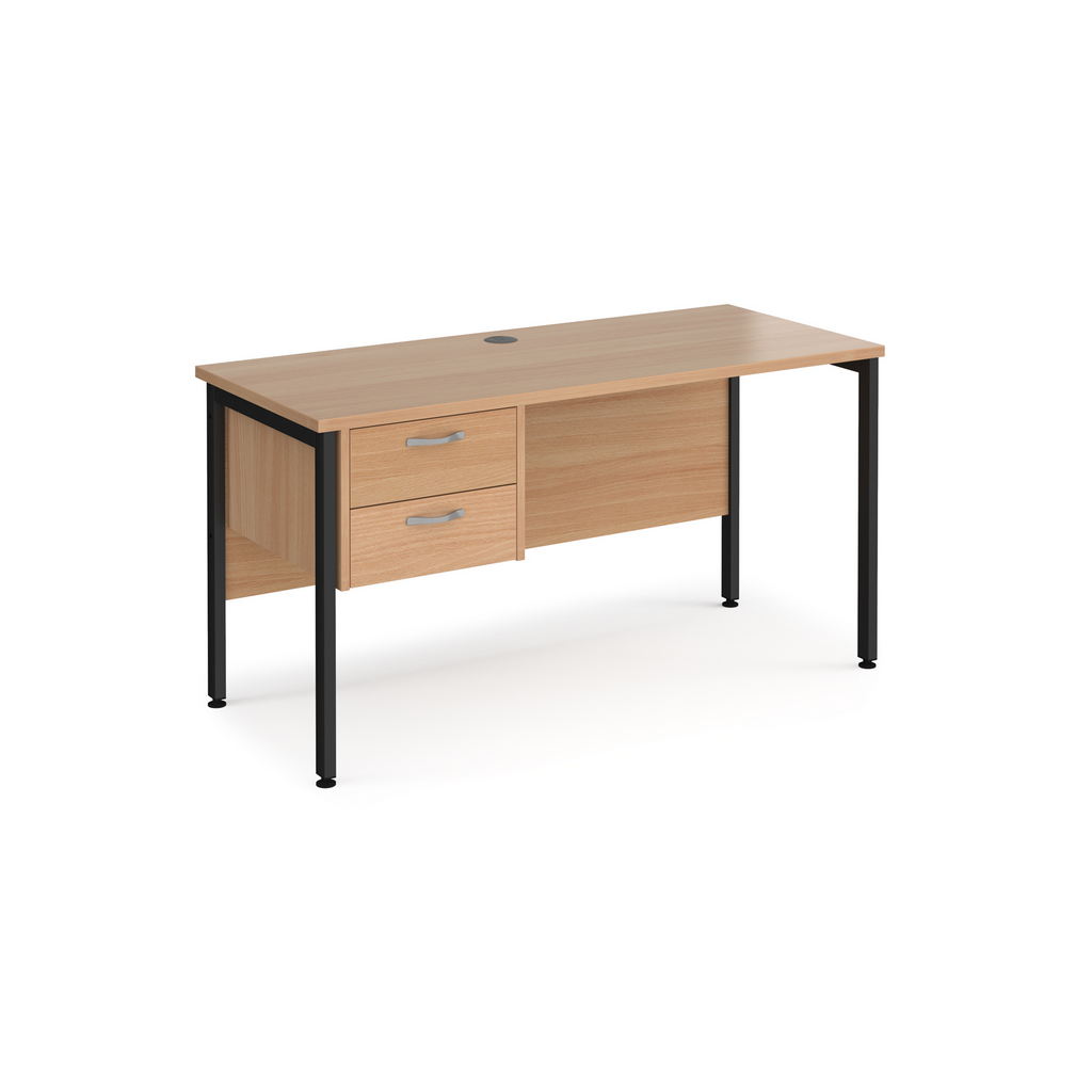 Picture of Maestro 25 straight desk 1400mm x 600mm with 2 drawer pedestal - black H-frame leg, beech top