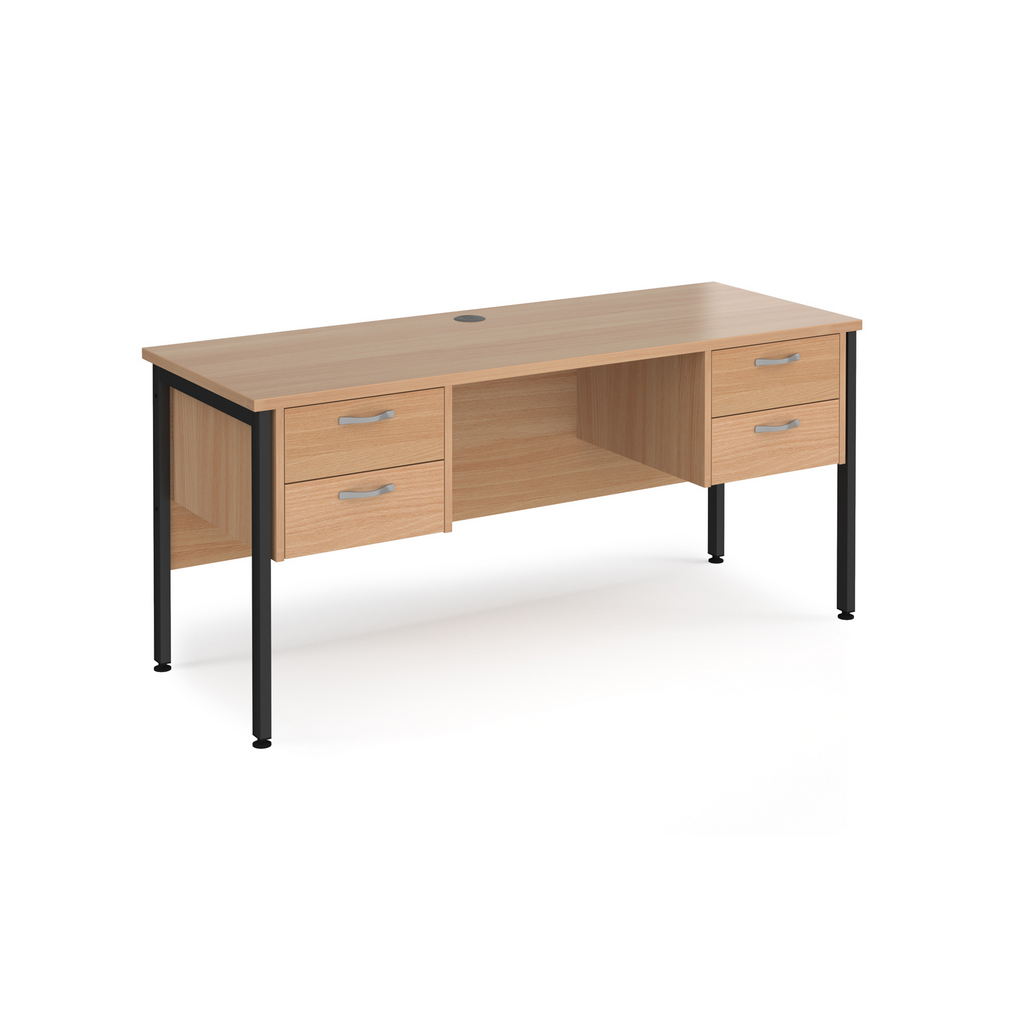 Picture of Maestro 25 straight desk 1600mm x 600mm with two x 2 drawer pedestals - black H-frame leg, beech top