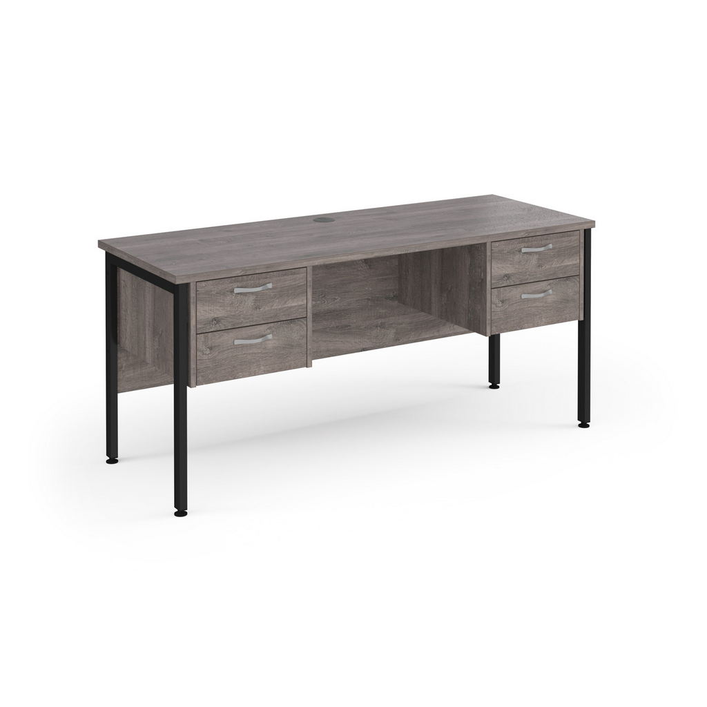 Picture of Maestro 25 straight desk 1600mm x 600mm with two x 2 drawer pedestals - black H-frame leg, grey oak top