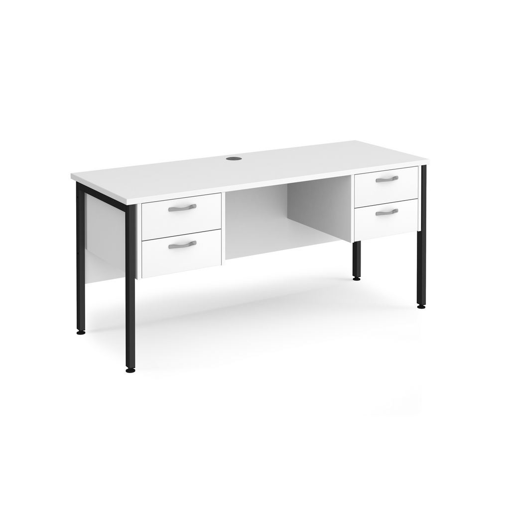 Picture of Maestro 25 straight desk 1600mm x 600mm with two x 2 drawer pedestals - black H-frame leg, white top