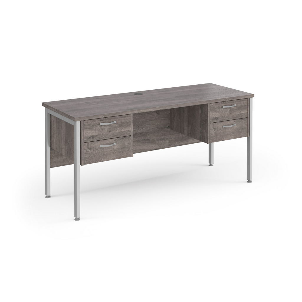 Picture of Maestro 25 straight desk 1600mm x 600mm with two x 2 drawer pedestals - silver H-frame leg, grey oak top