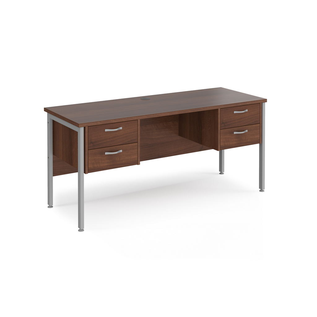 Picture of Maestro 25 straight desk 1600mm x 600mm with two x 2 drawer pedestals - silver H-frame leg, walnut top