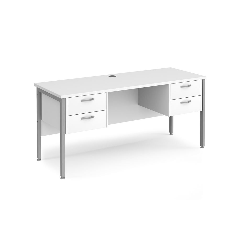 Picture of Maestro 25 straight desk 1600mm x 600mm with two x 2 drawer pedestals - silver H-frame leg, white top