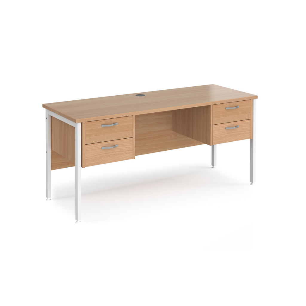 Picture of Maestro 25 straight desk 1600mm x 600mm with two x 2 drawer pedestals - white H-frame leg, beech top