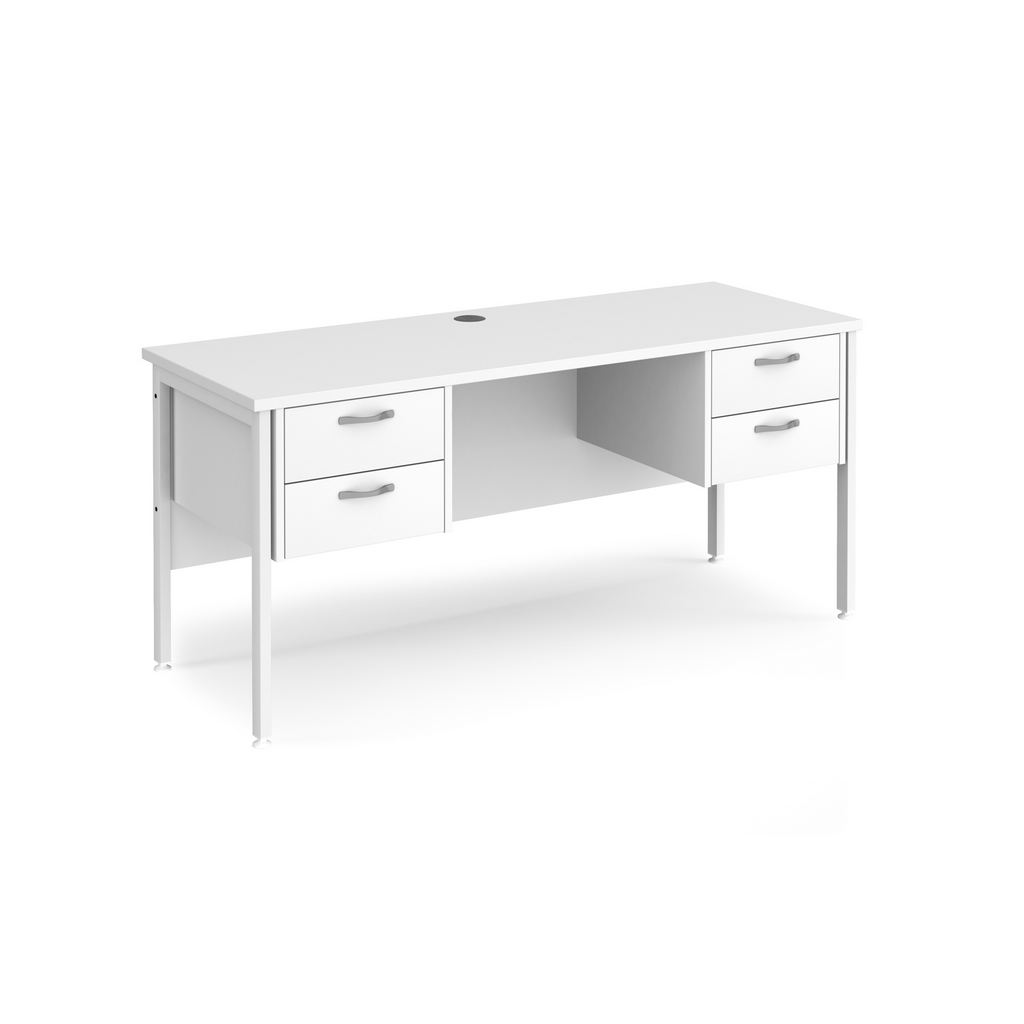 Picture of Maestro 25 straight desk 1600mm x 600mm with two x 2 drawer pedestals - white H-frame leg, white top