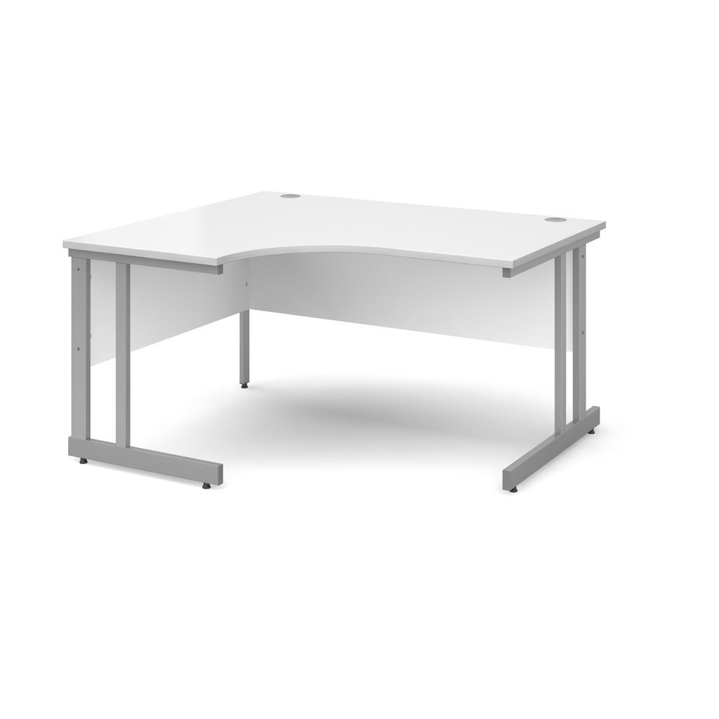 Picture of Momento left hand ergonomic desk 1400mm - silver cantilever frame, white top