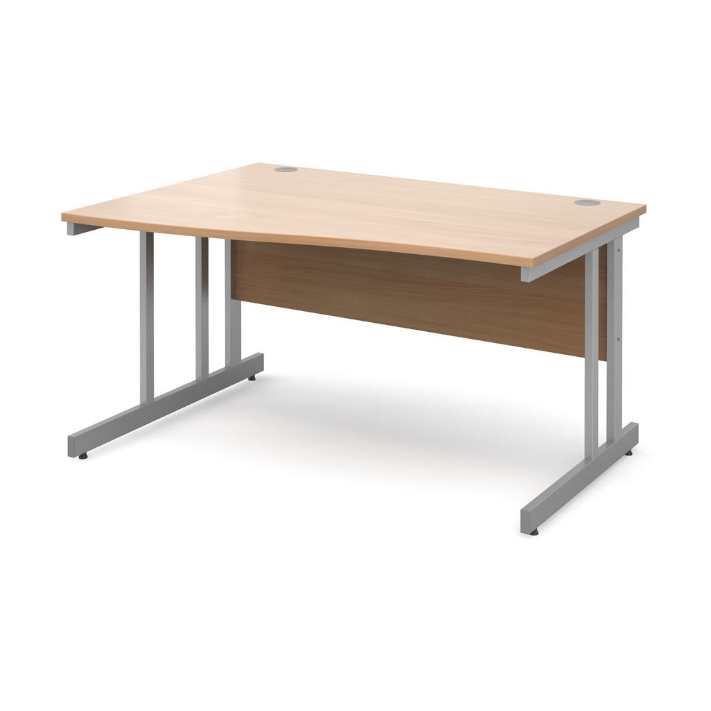 Picture of Momento left hand wave desk 1400mm - silver cantilever frame, beech top