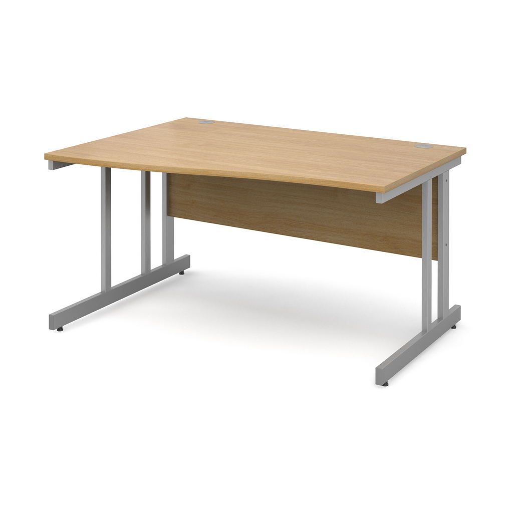 Picture of Momento left hand wave desk 1400mm - silver cantilever frame, oak top