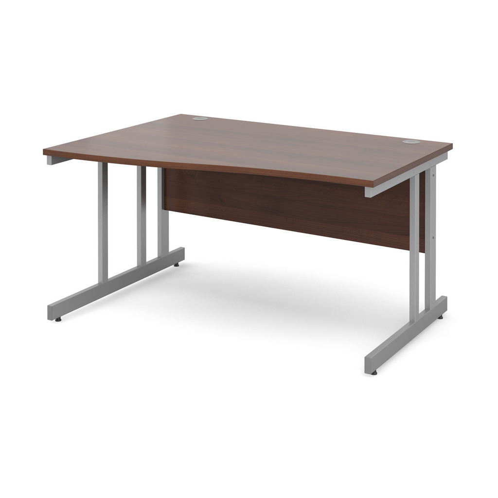 Picture of Momento left hand wave desk 1400mm - silver cantilever frame, walnut top