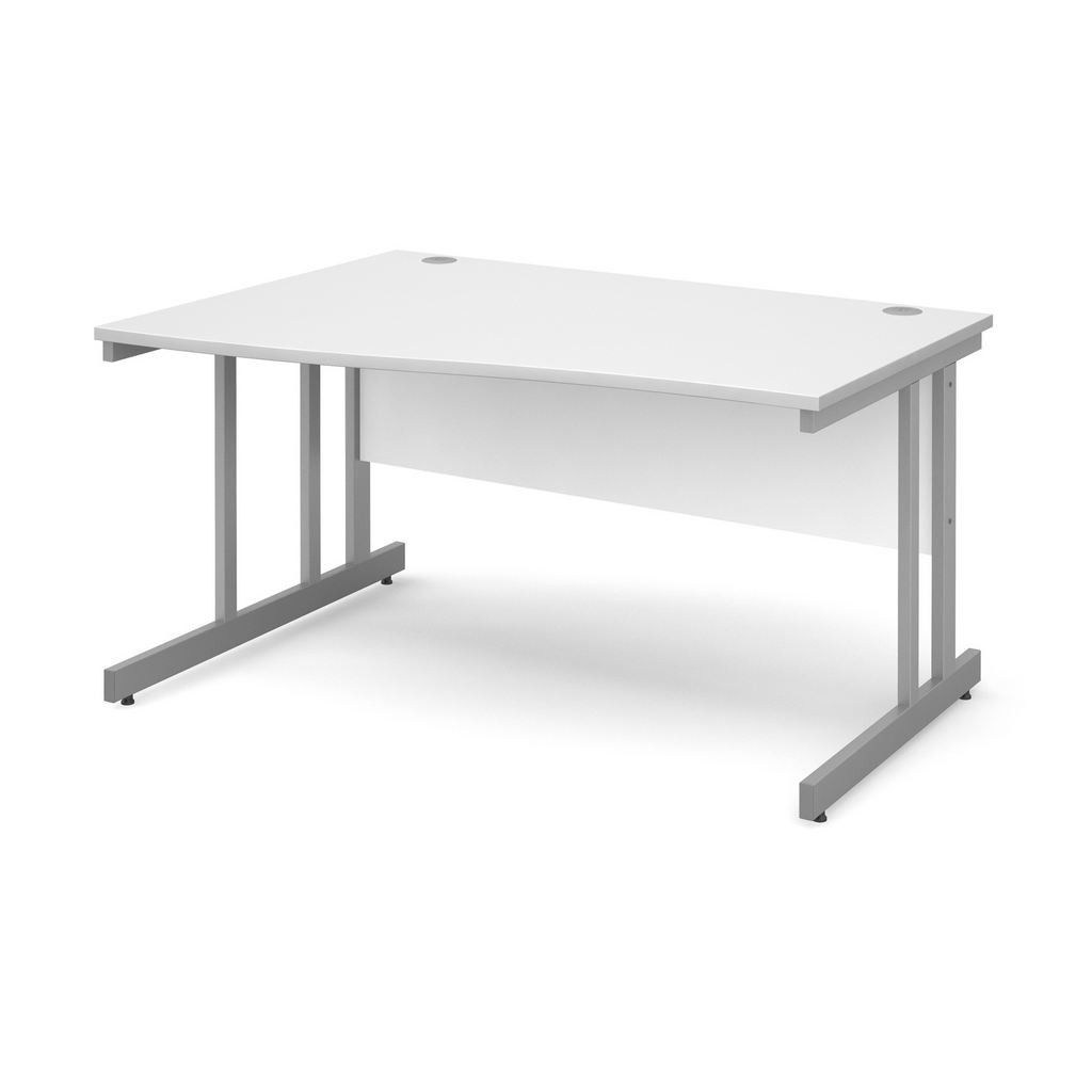 Picture of Momento left hand wave desk 1400mm - silver cantilever frame, white top