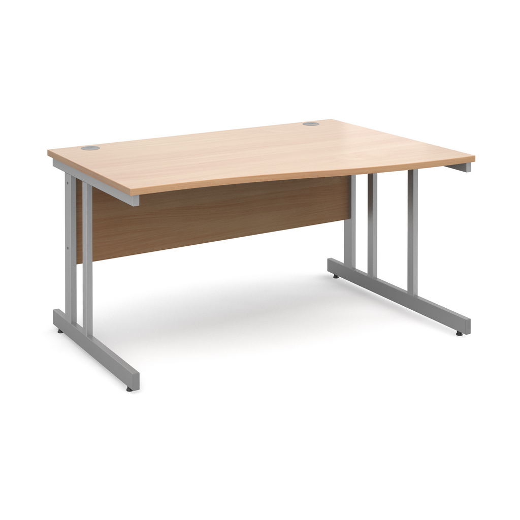 Picture of Momento right hand wave desk 1400mm - silver cantilever frame, beech top