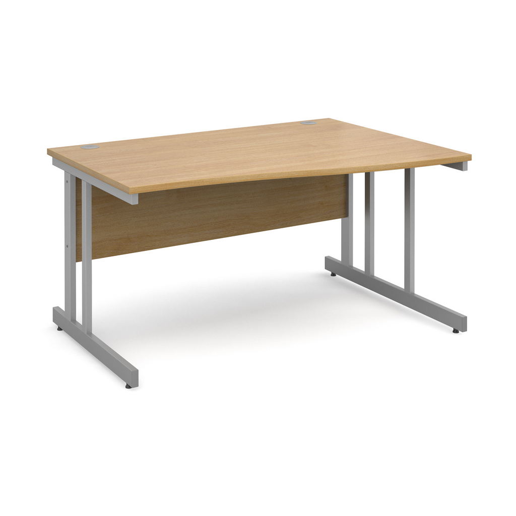 Picture of Momento right hand wave desk 1400mm - silver cantilever frame, oak top