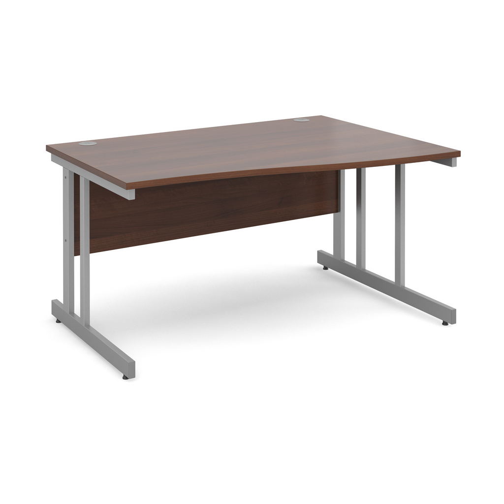Picture of Momento right hand wave desk 1400mm - silver cantilever frame, walnut top