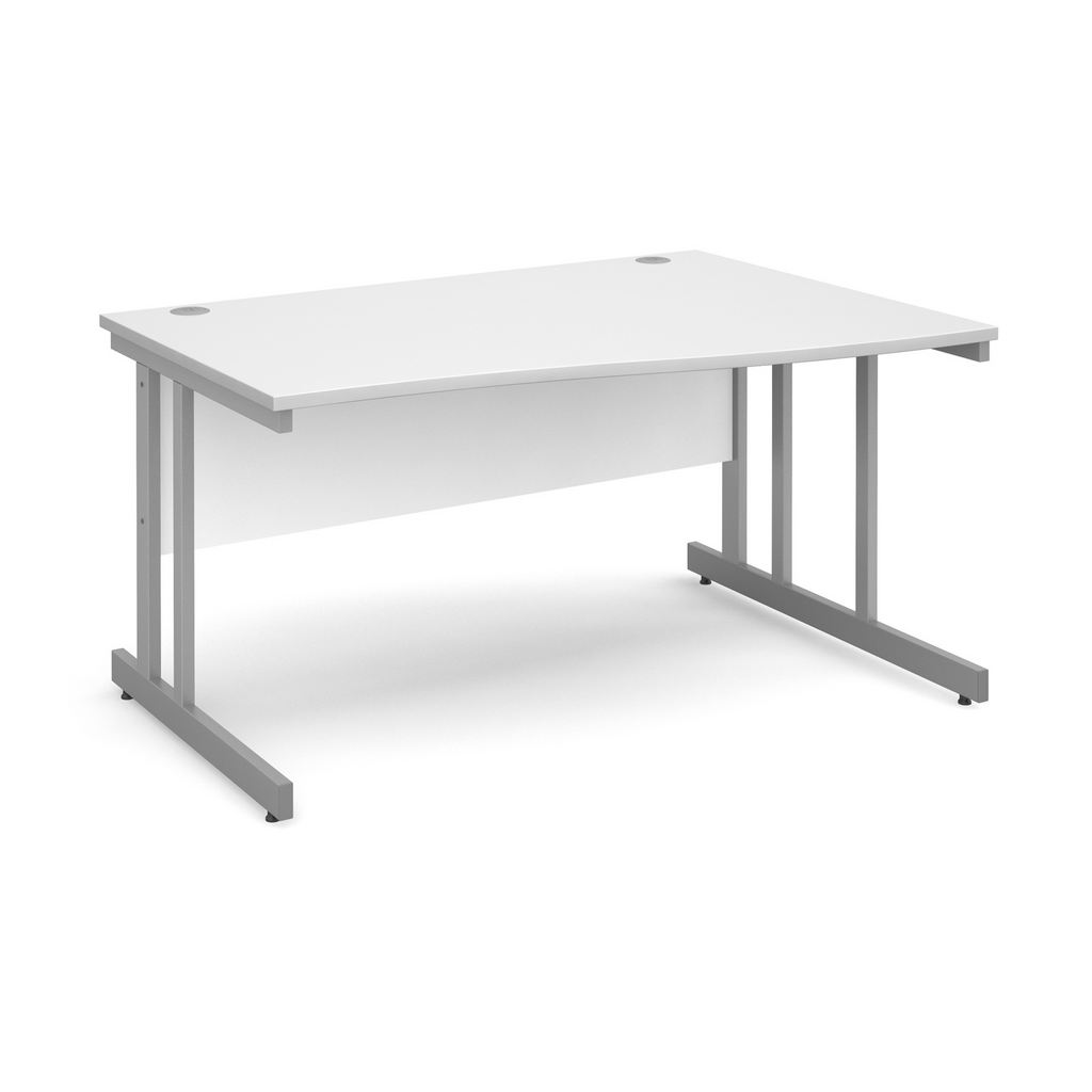 Picture of Momento right hand wave desk 1400mm - silver cantilever frame, white top