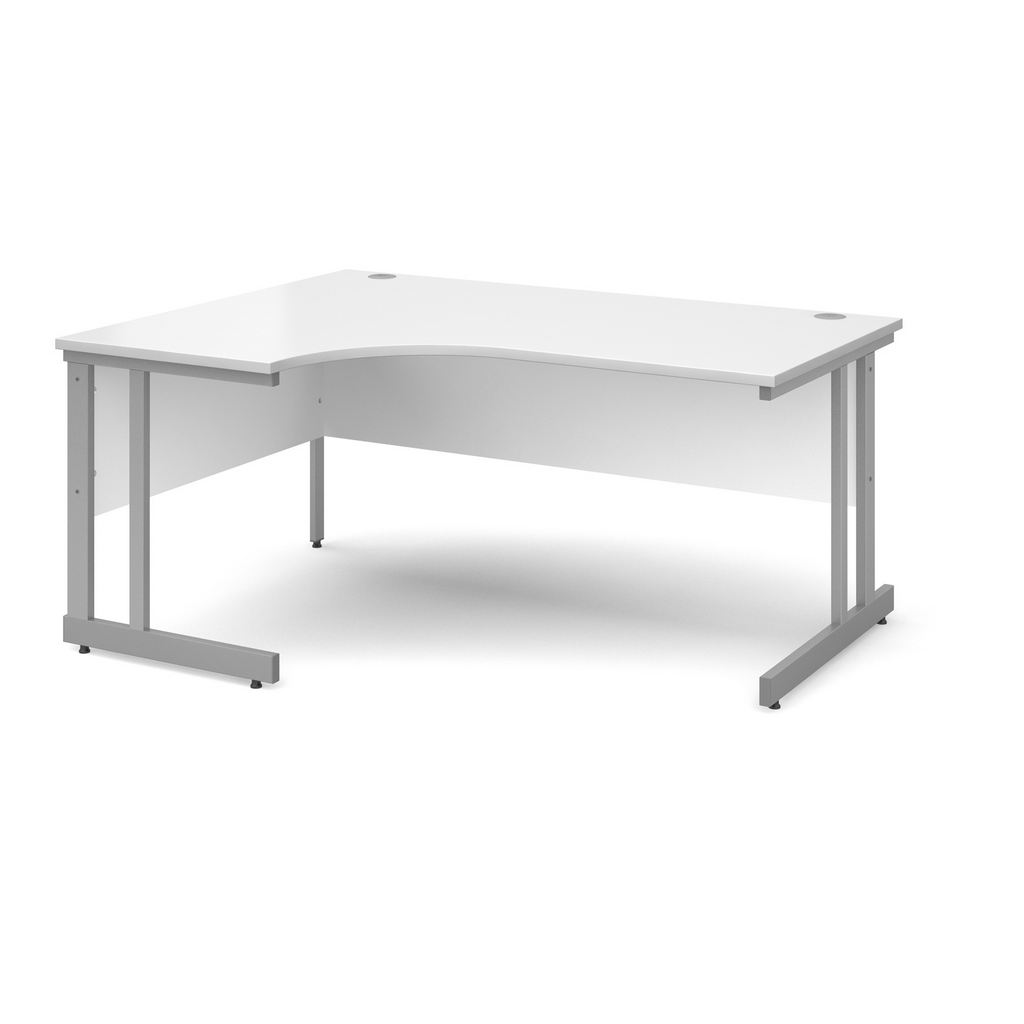 Picture of Momento left hand ergonomic desk 1600mm - silver cantilever frame, white top