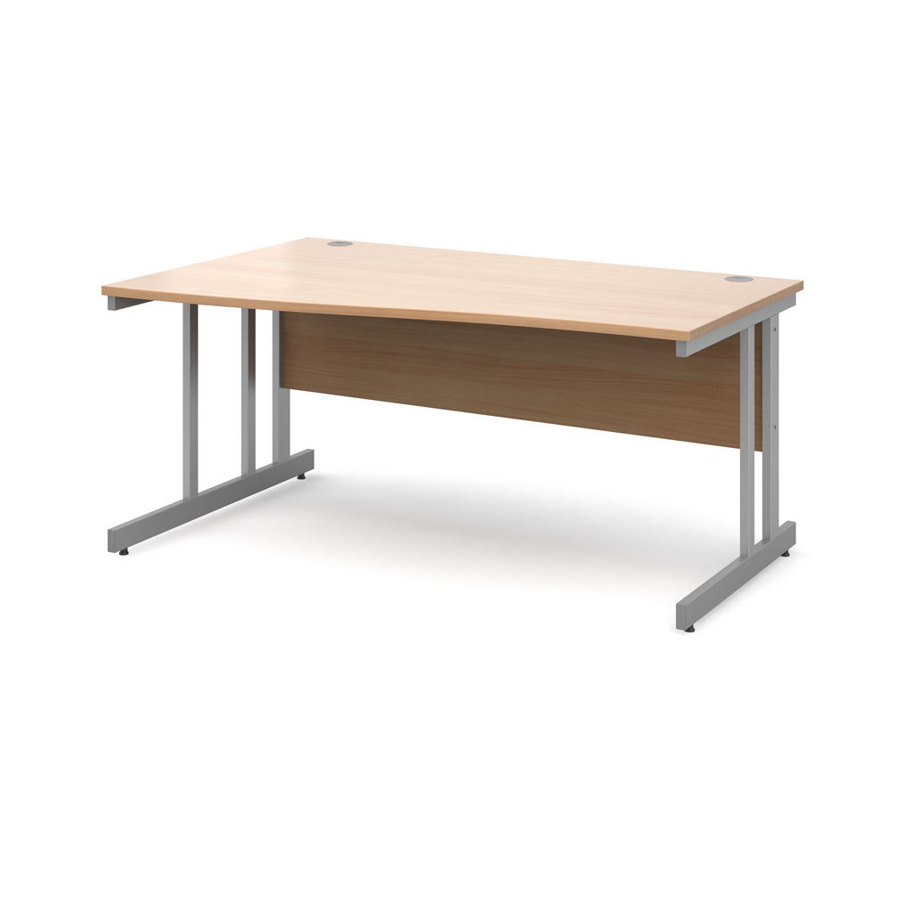 Picture of Momento left hand wave desk 1600mm - silver cantilever frame, beech top