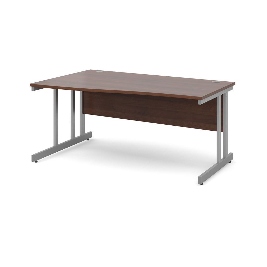 Picture of Momento left hand wave desk 1600mm - silver cantilever frame, walnut top