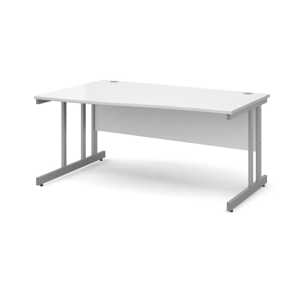 Picture of Momento left hand wave desk 1600mm - silver cantilever frame, white top