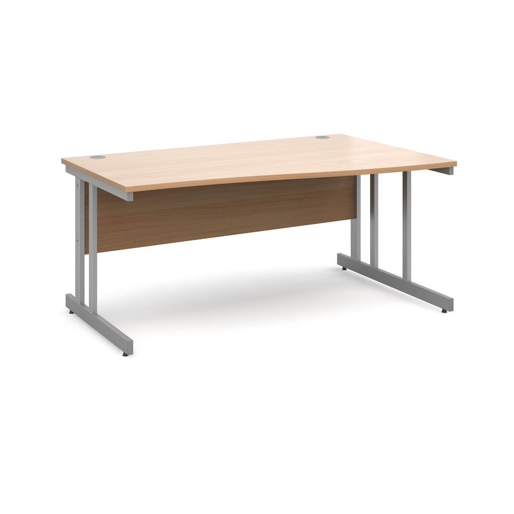 Picture of Momento right hand wave desk 1600mm - silver cantilever frame, beech top
