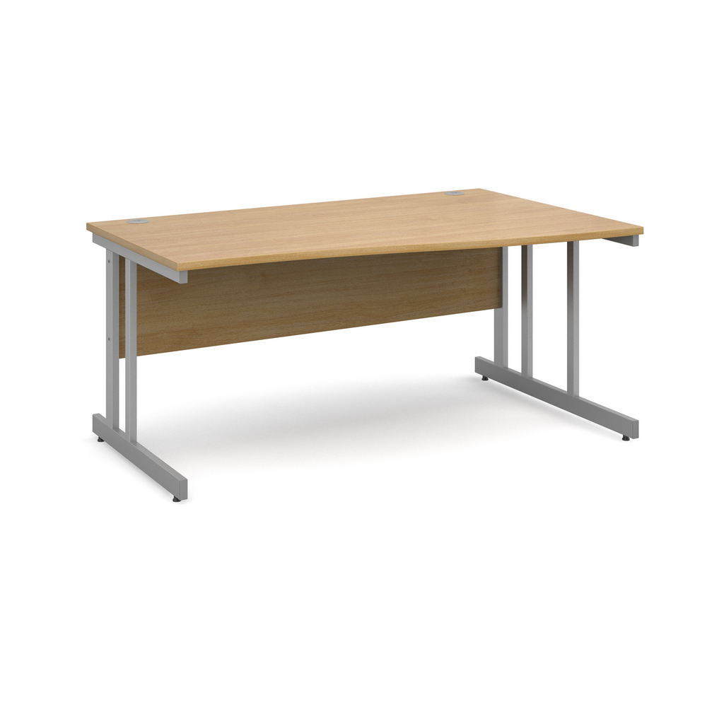 Picture of Momento right hand wave desk 1600mm - silver cantilever frame, oak top