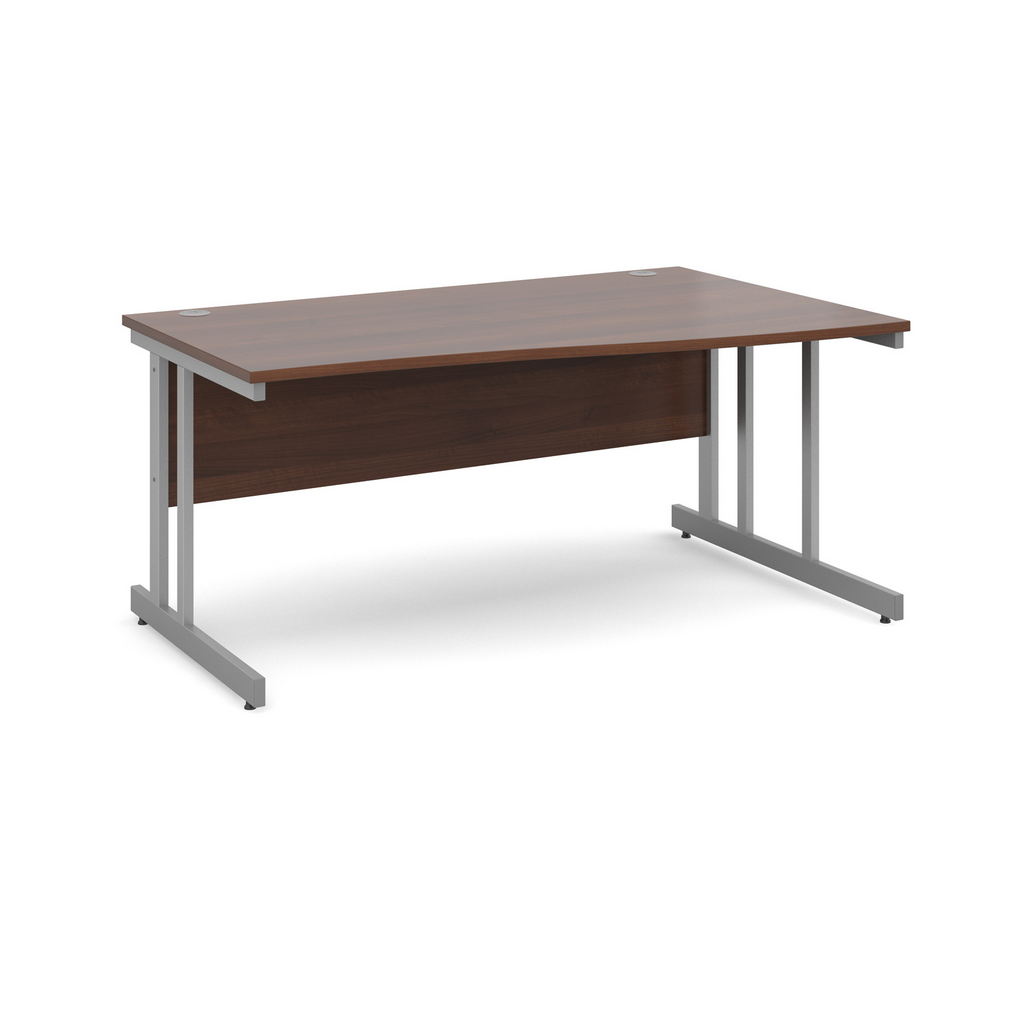 Picture of Momento right hand wave desk 1600mm - silver cantilever frame, walnut top
