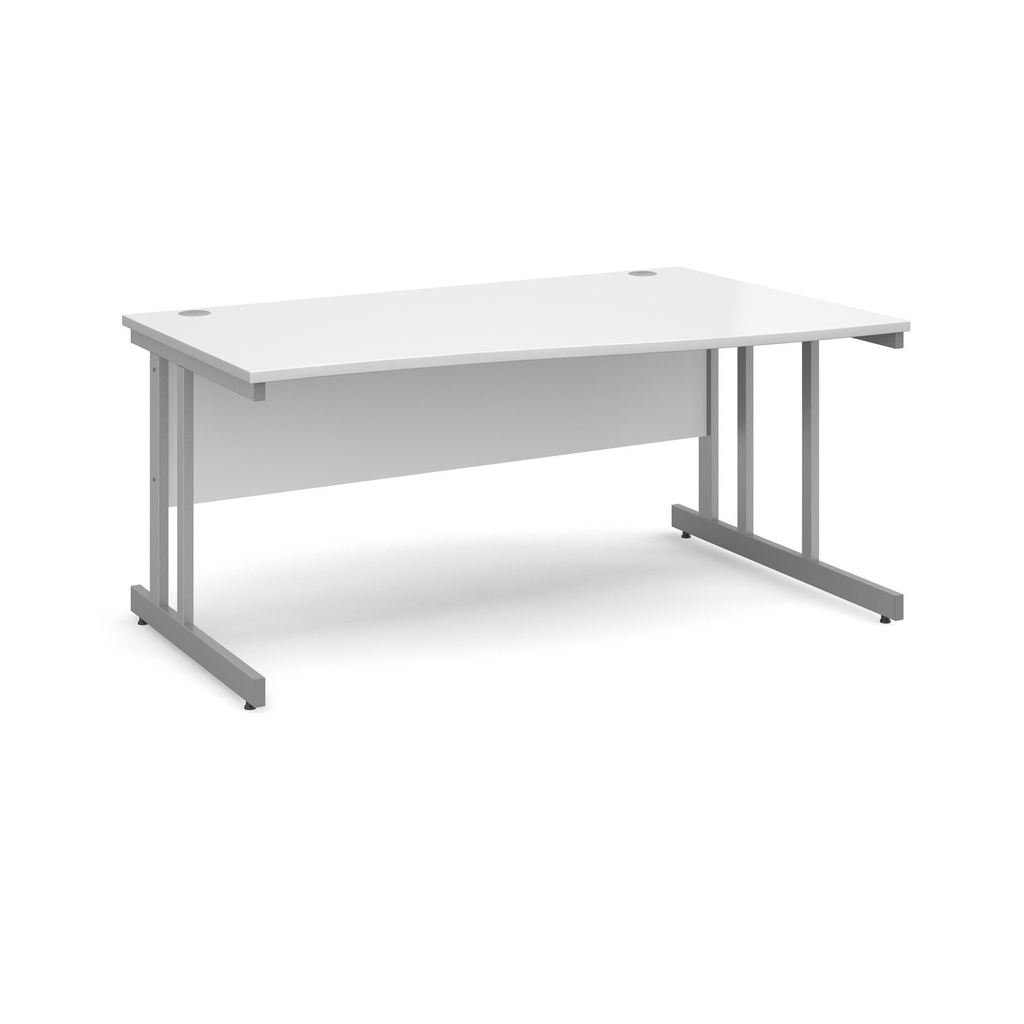 Picture of Momento right hand wave desk 1600mm - silver cantilever frame, white top