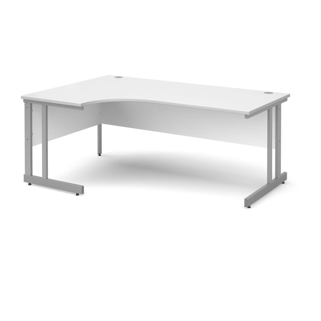 Picture of Momento left hand ergonomic desk 1800mm - silver cantilever frame, white top