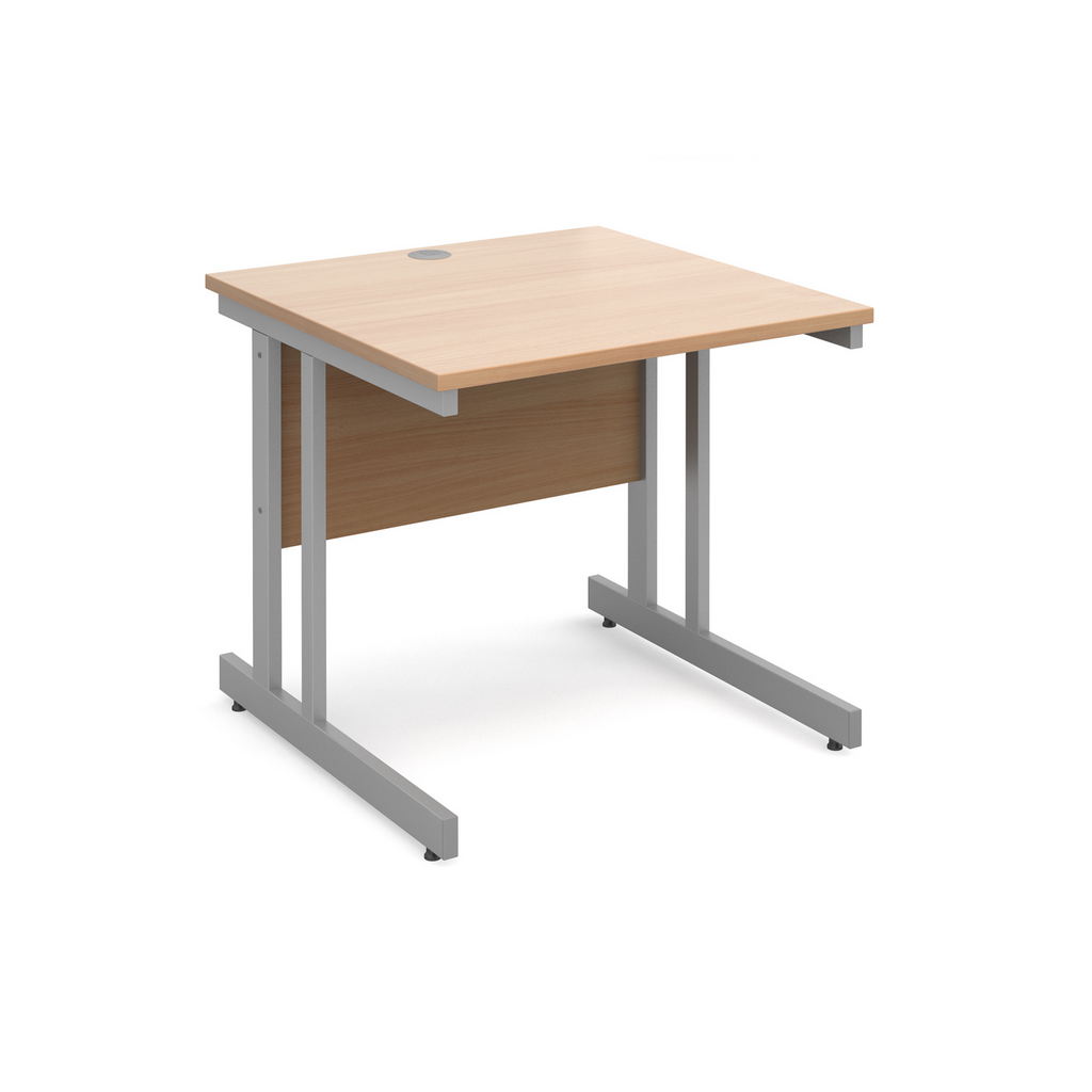 Picture of Momento straight desk 800mm x 800mm - silver cantilever frame, beech top