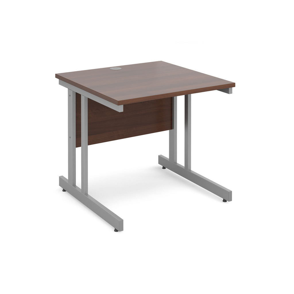 Picture of Momento straight desk 800mm x 800mm - silver cantilever frame, walnut top