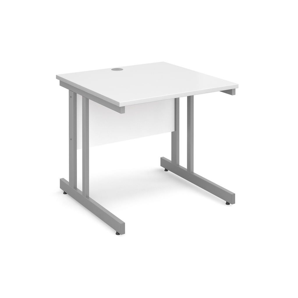 Picture of Momento straight desk 800mm x 800mm - silver cantilever frame, white top