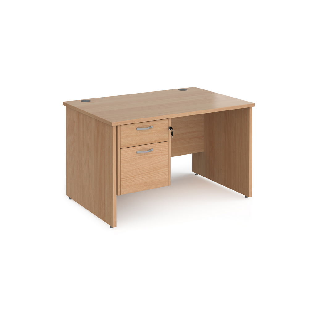 Picture of Maestro 25 straight desk 1200mm x 800mm with 2 drawer pedestal - beech top with panel end leg