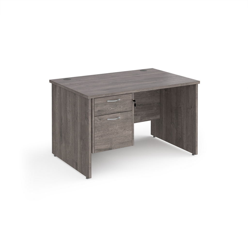 Picture of Maestro 25 straight desk 1200mm x 800mm with 2 drawer pedestal - grey oak top with panel end leg