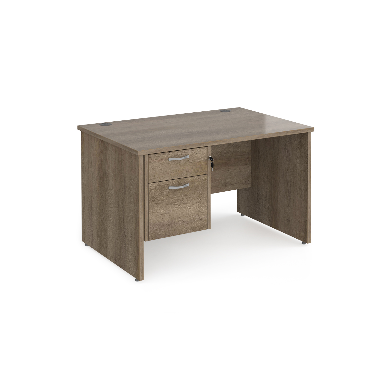Picture of Maestro 25 straight desk 1200mm x 800mm with 2 drawer pedestal - Nebraska Oak Top with panel end leg