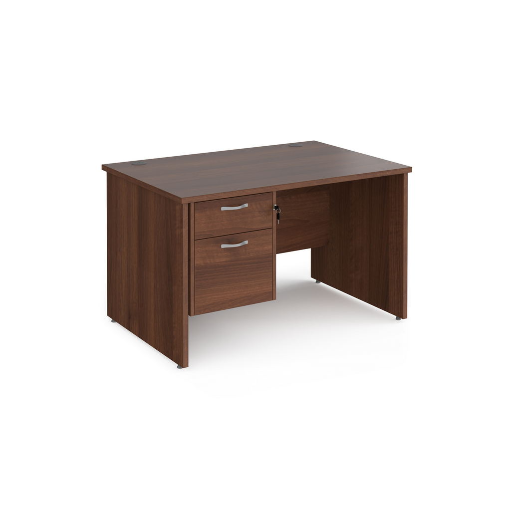 Picture of Maestro 25 straight desk 1200mm x 800mm with 2 drawer pedestal - walnut top with panel end leg