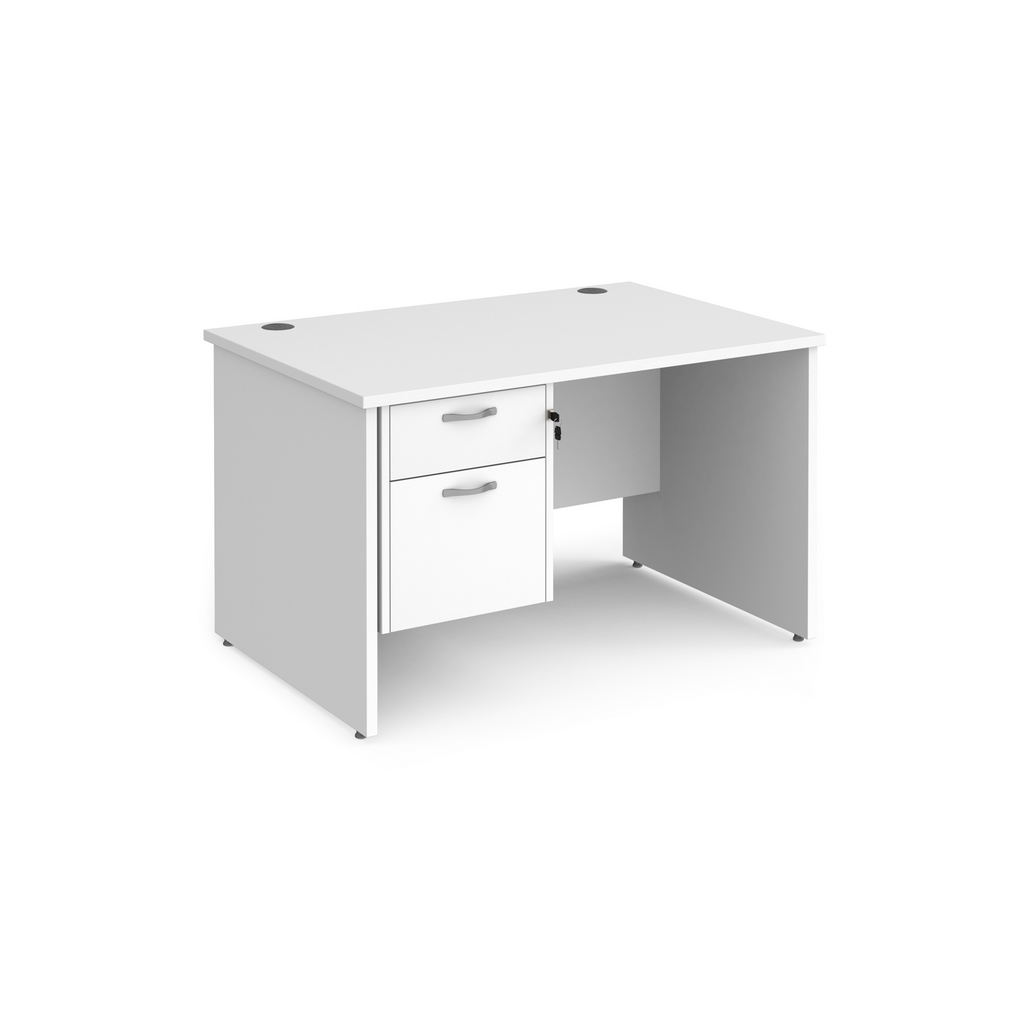 Picture of Maestro 25 straight desk 1200mm x 800mm with 2 drawer pedestal - white top with panel end leg