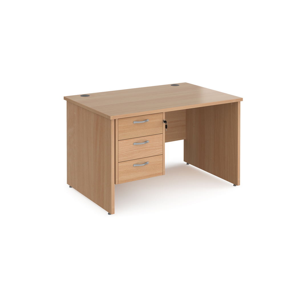 Picture of Maestro 25 straight desk 1200mm x 800mm with 3 drawer pedestal - beech top with panel end leg