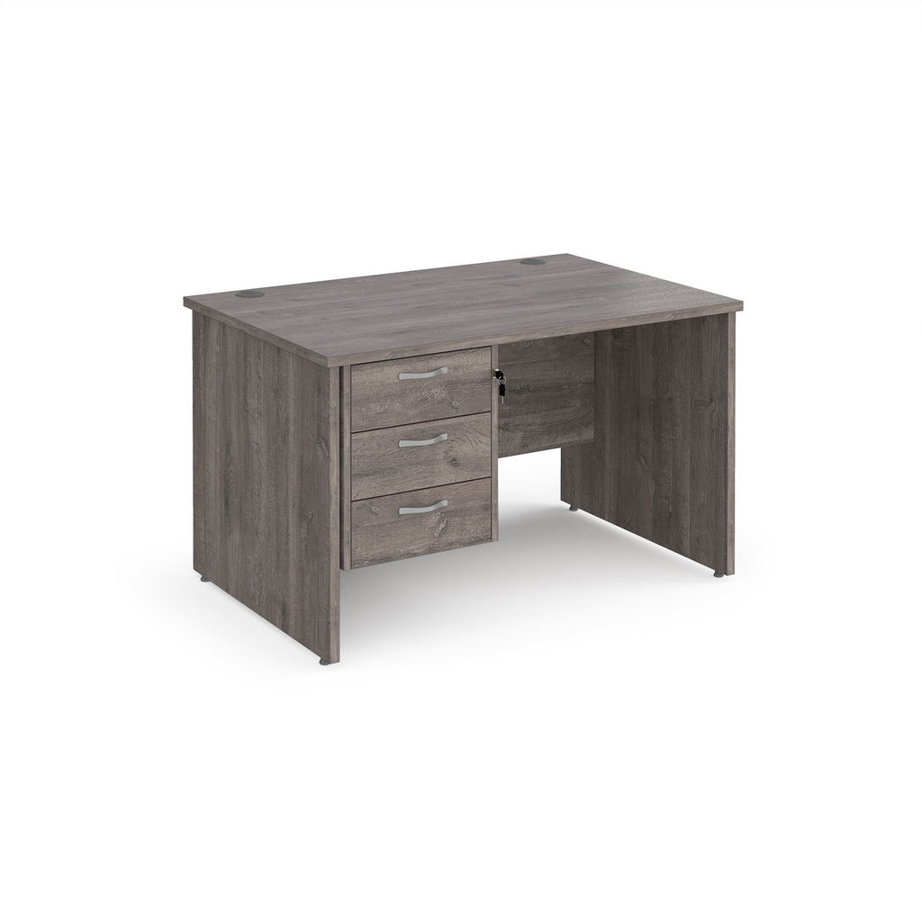 Picture of Maestro 25 straight desk 1200mm x 800mm with 3 drawer pedestal - grey oak top with panel end leg