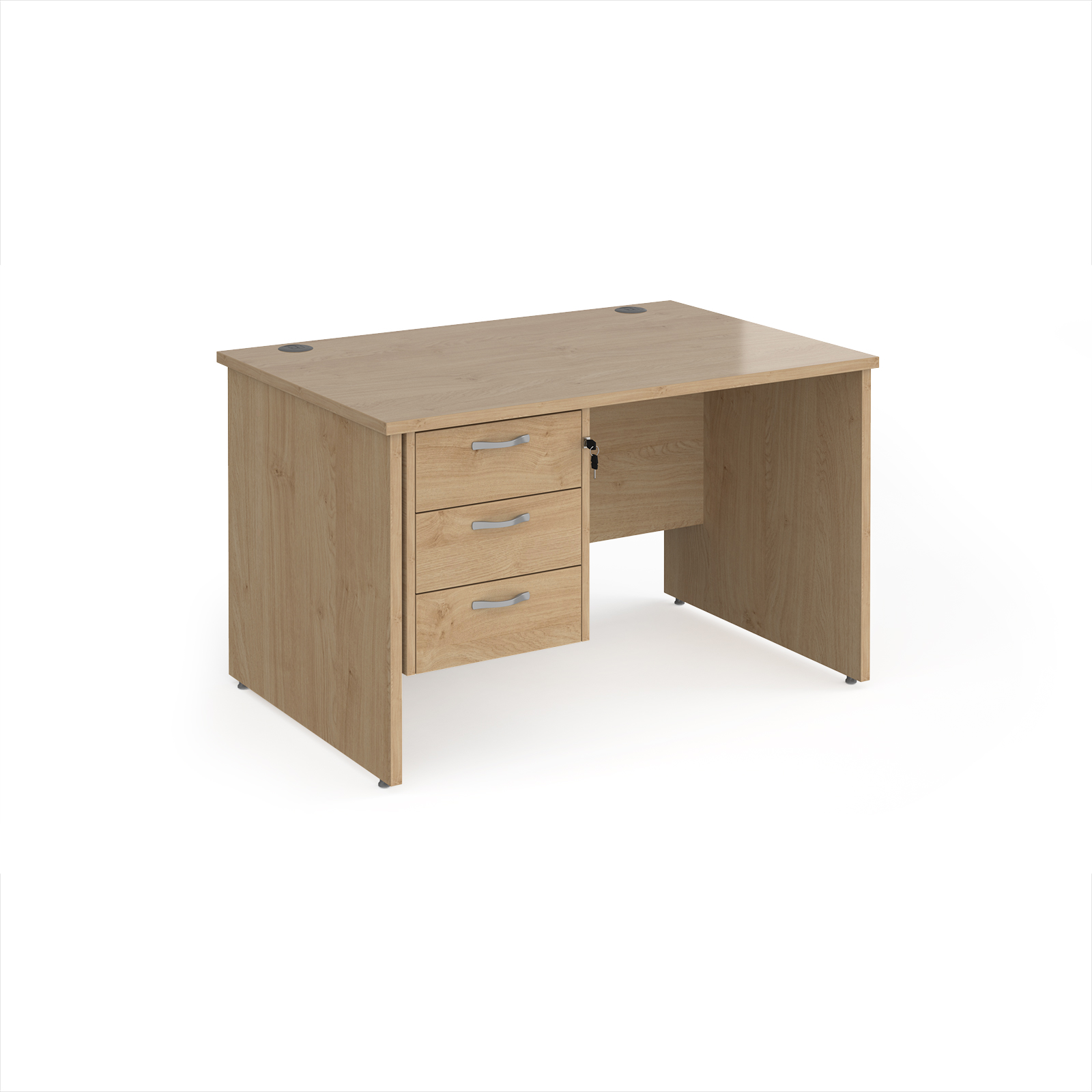 Picture of Maestro 25 straight desk 1200mm x 800mm with 3 drawer pedestal - Kendal Oak Top with panel end leg
