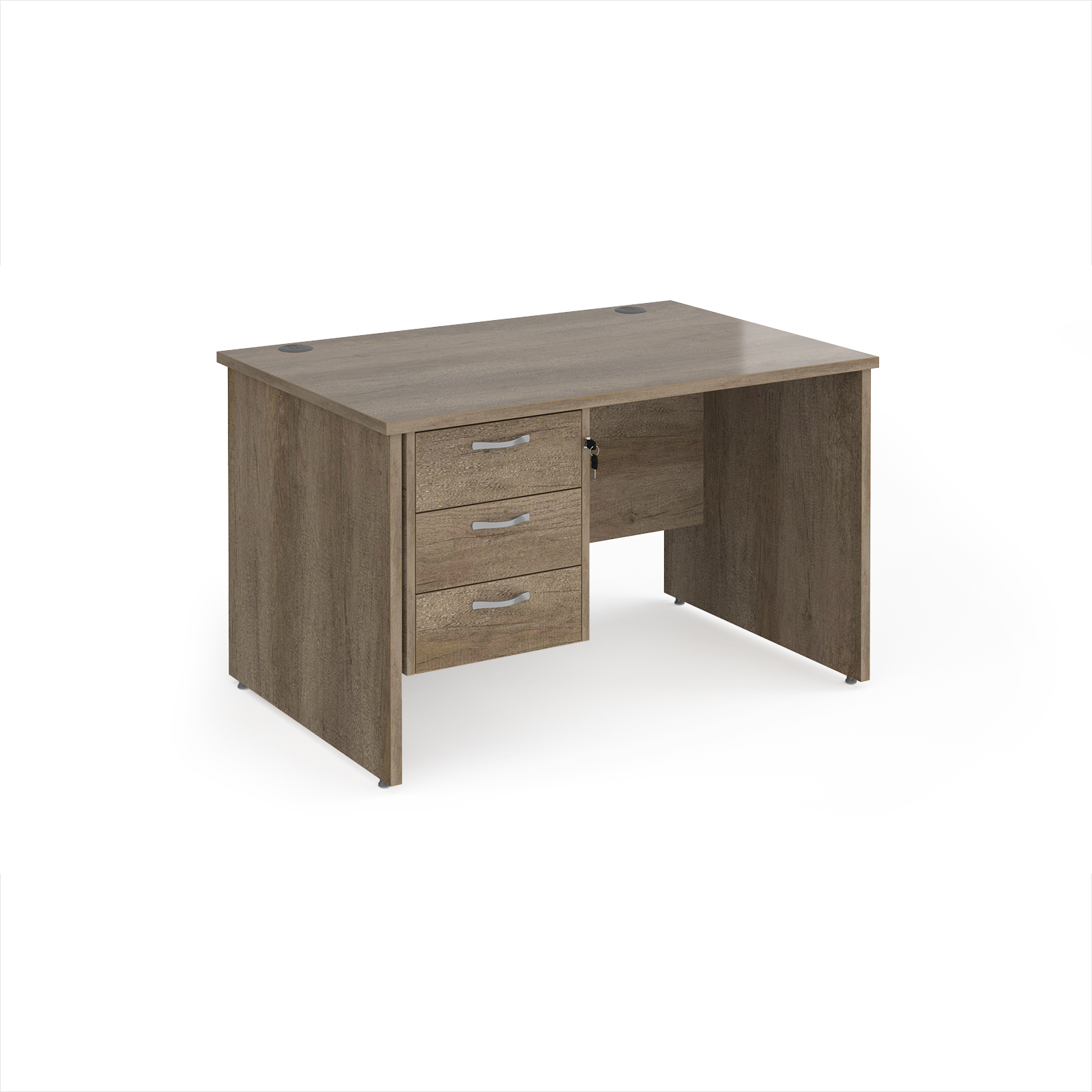 Picture of Maestro 25 straight desk 1200mm x 800mm with 3 drawer pedestal - Nebraska Oak Top with panel end leg