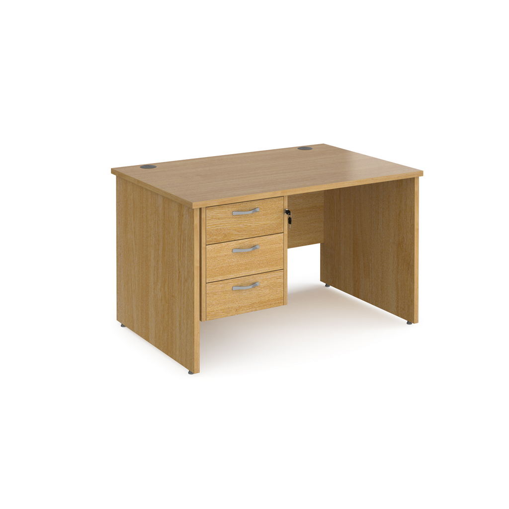 Picture of Maestro 25 straight desk 1200mm x 800mm with 3 drawer pedestal - oak top with panel end leg