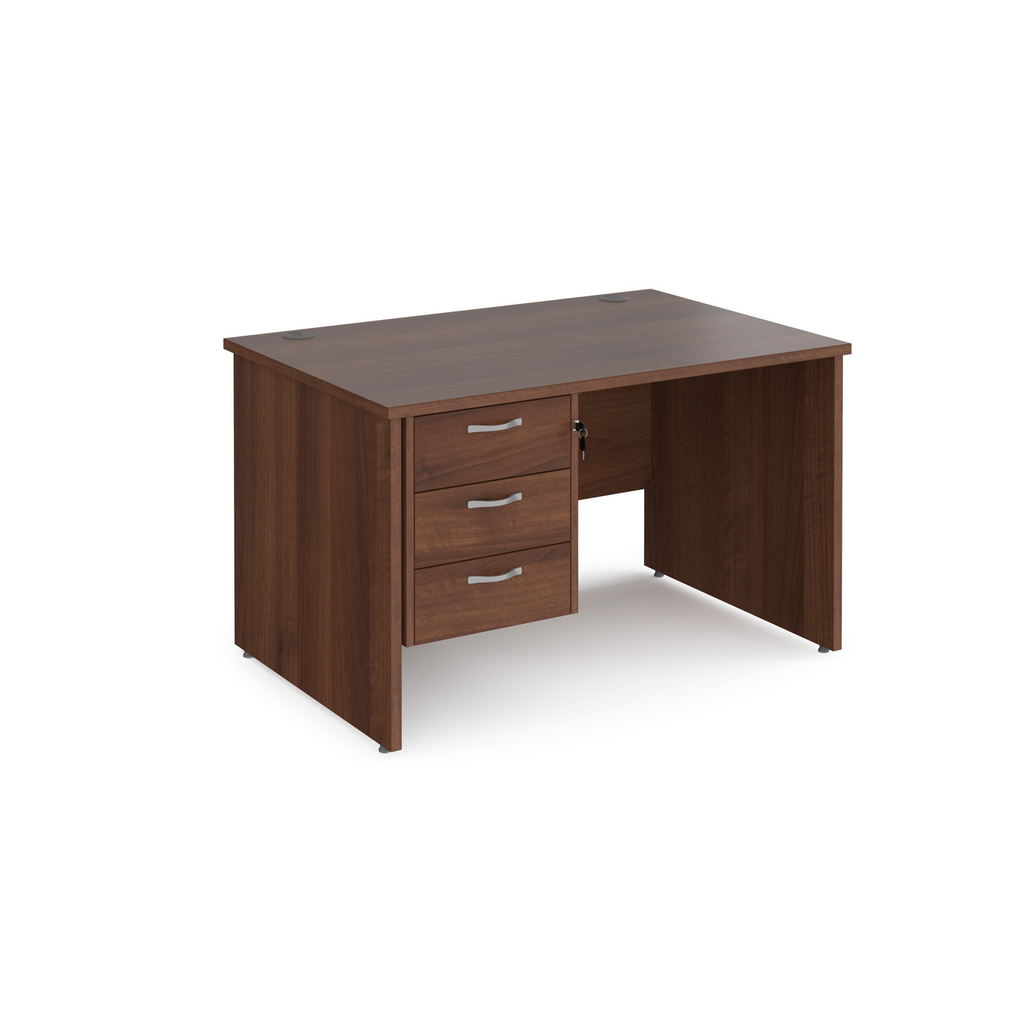 Picture of Maestro 25 straight desk 1200mm x 800mm with 3 drawer pedestal - walnut top with panel end leg