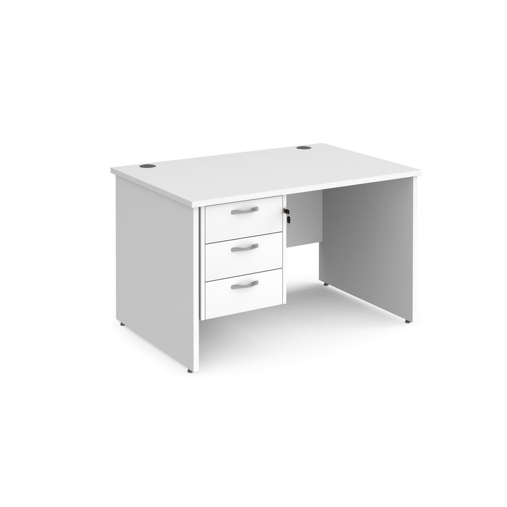 Picture of Maestro 25 straight desk 1200mm x 800mm with 3 drawer pedestal - white top with panel end leg