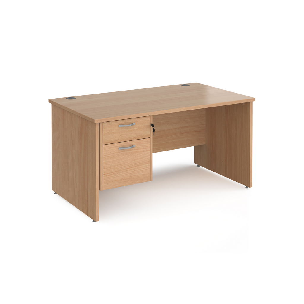 Picture of Maestro 25 straight desk 1400mm x 800mm with 2 drawer pedestal - beech top with panel end leg